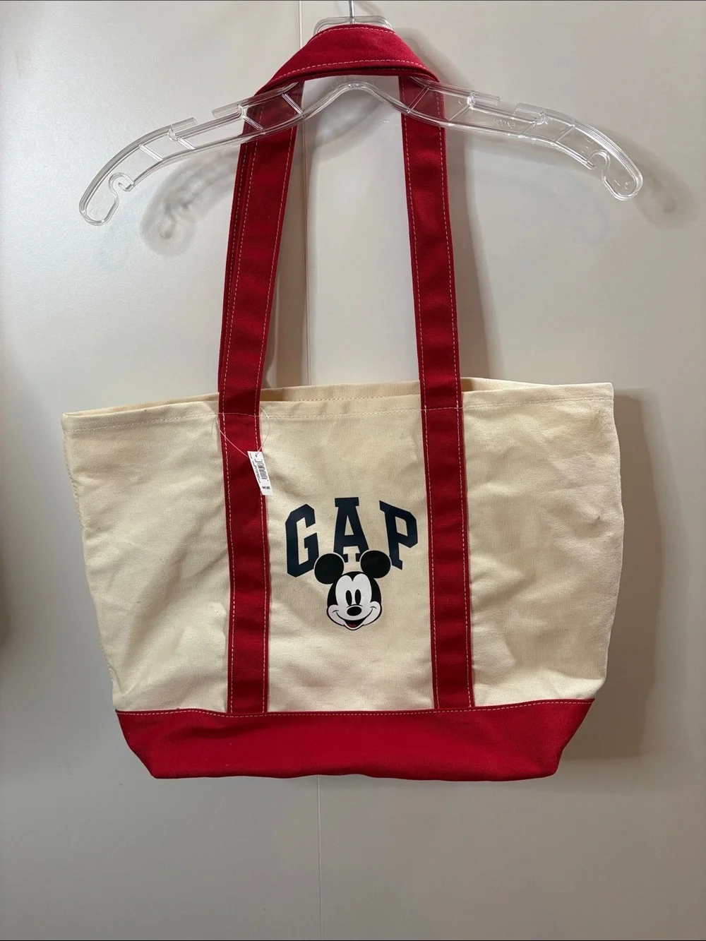 GAP Cream Canvas Tote with Red Handles and Base featuring Mickey